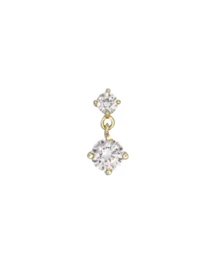 14k Double CZ dangle Ear Stud for Cartilage with flat back