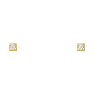 14K Gold CZ Square Stud Earrings (3mm)