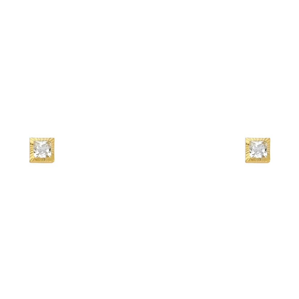 14K Gold CZ Square Stud Earrings (3mm)