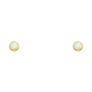 14K Gold Opal Round Stud Earrings (4mm)