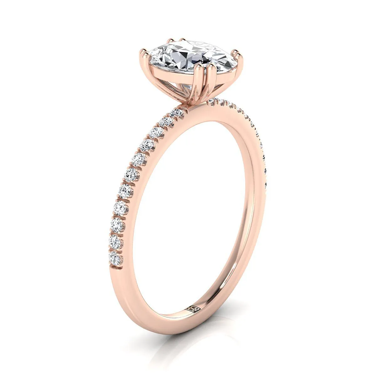 14K Rose Gold Oval Aquamarine Simple French Pave Double Claw Prong Diamond Engagement Ring -1/6ctw