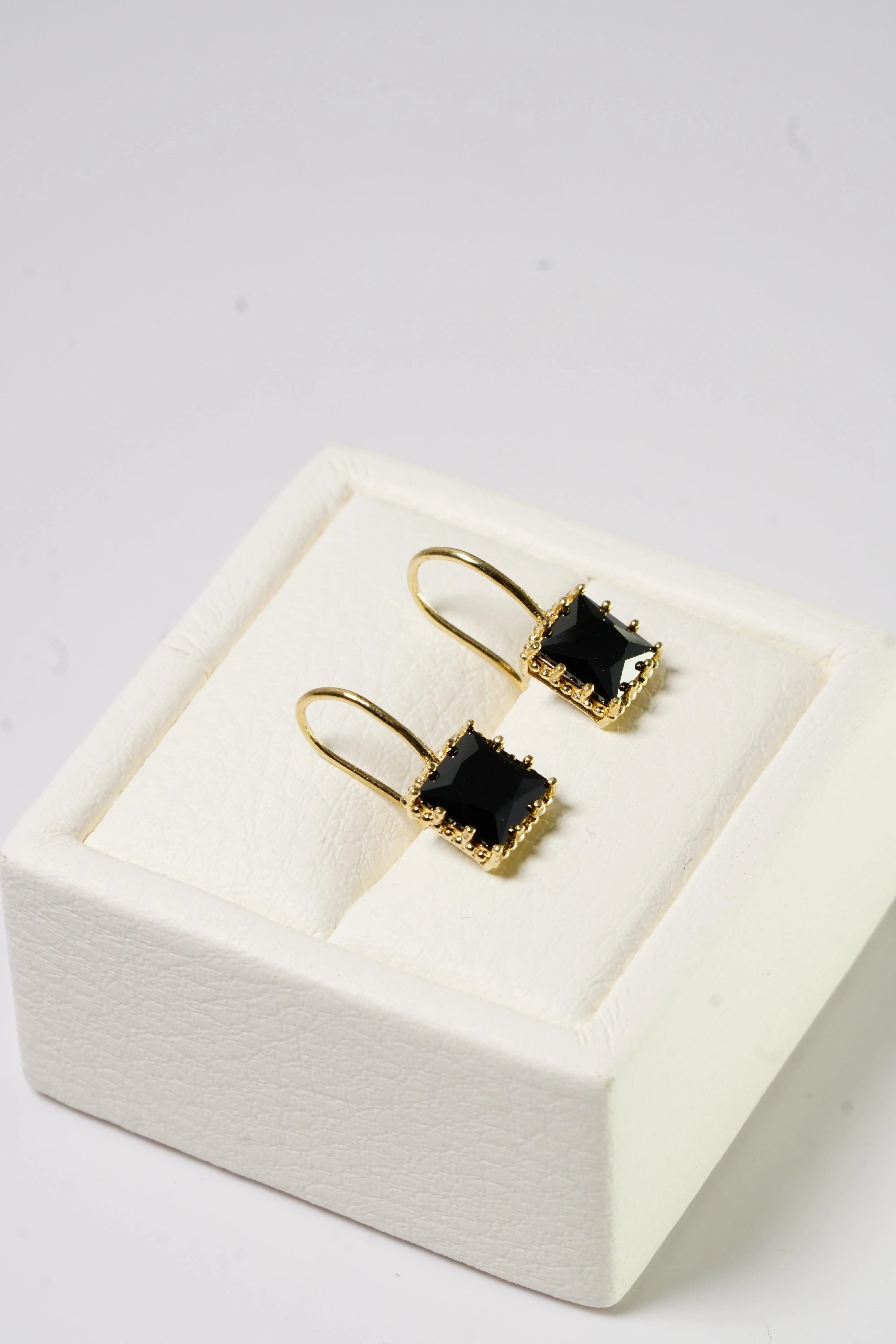 14k Solid Gold Black Stone Square Bold Hoop Earring