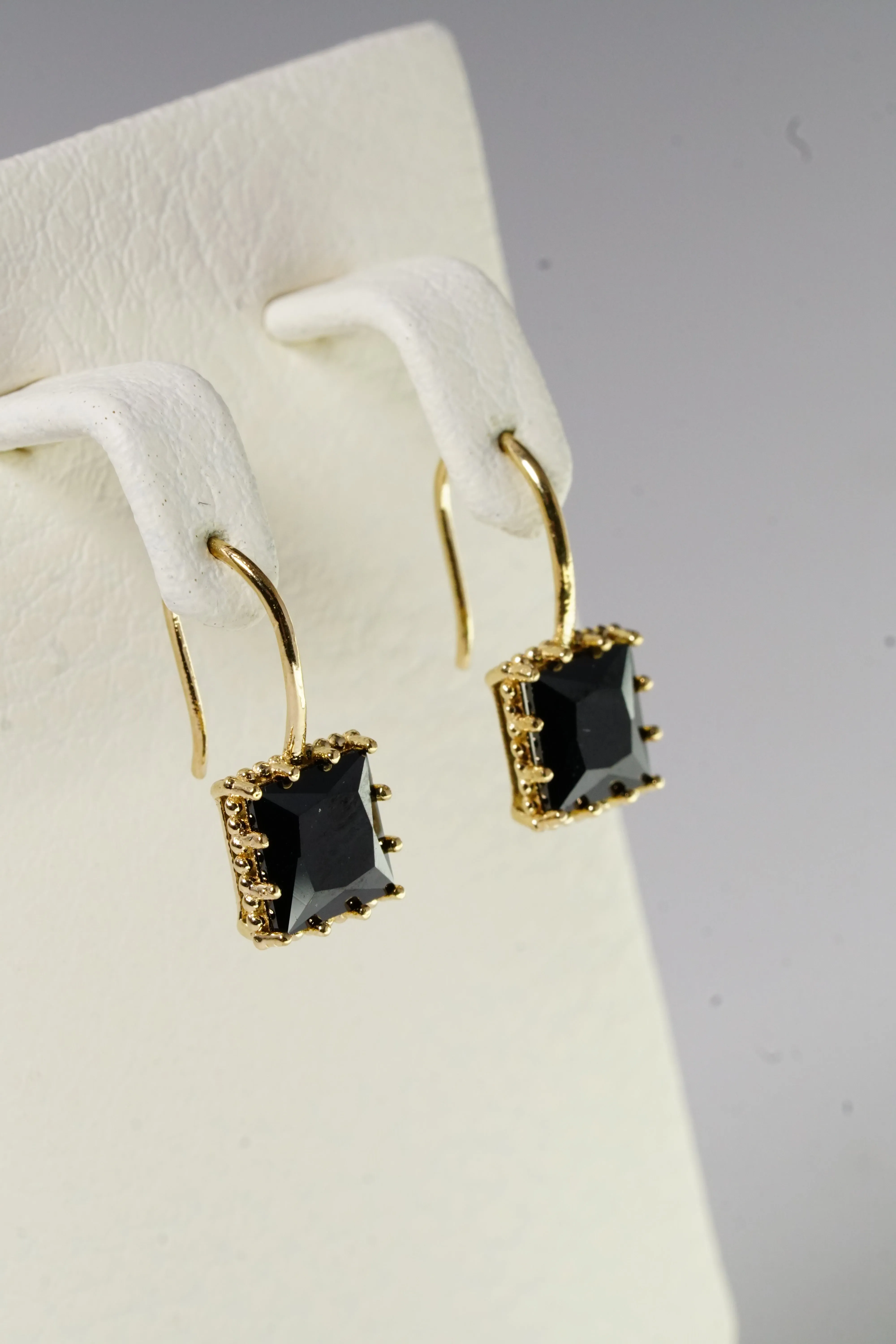 14k Solid Gold Black Stone Square Bold Hoop Earring