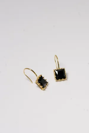 14k Solid Gold Black Stone Square Bold Hoop Earring