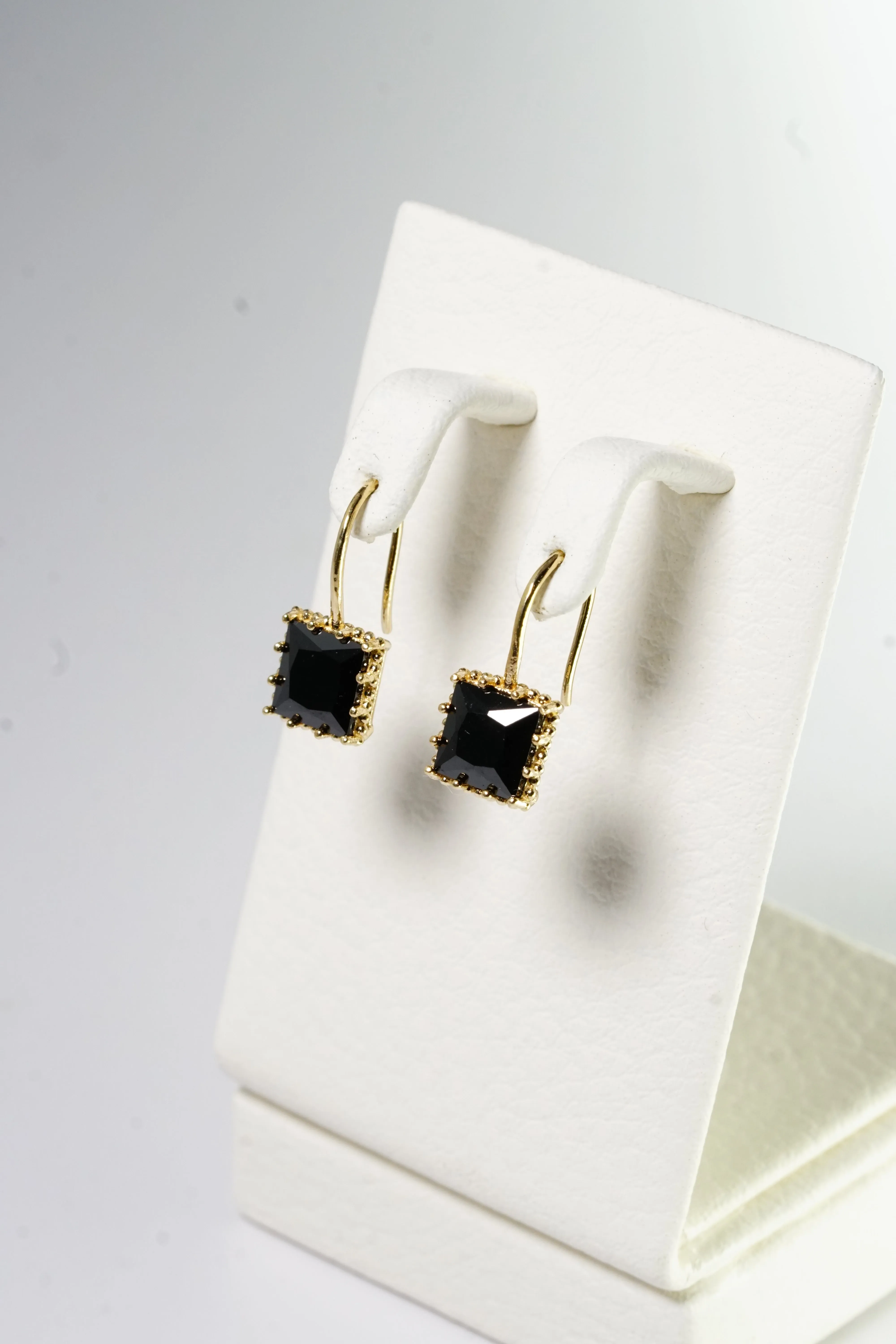 14k Solid Gold Black Stone Square Bold Hoop Earring