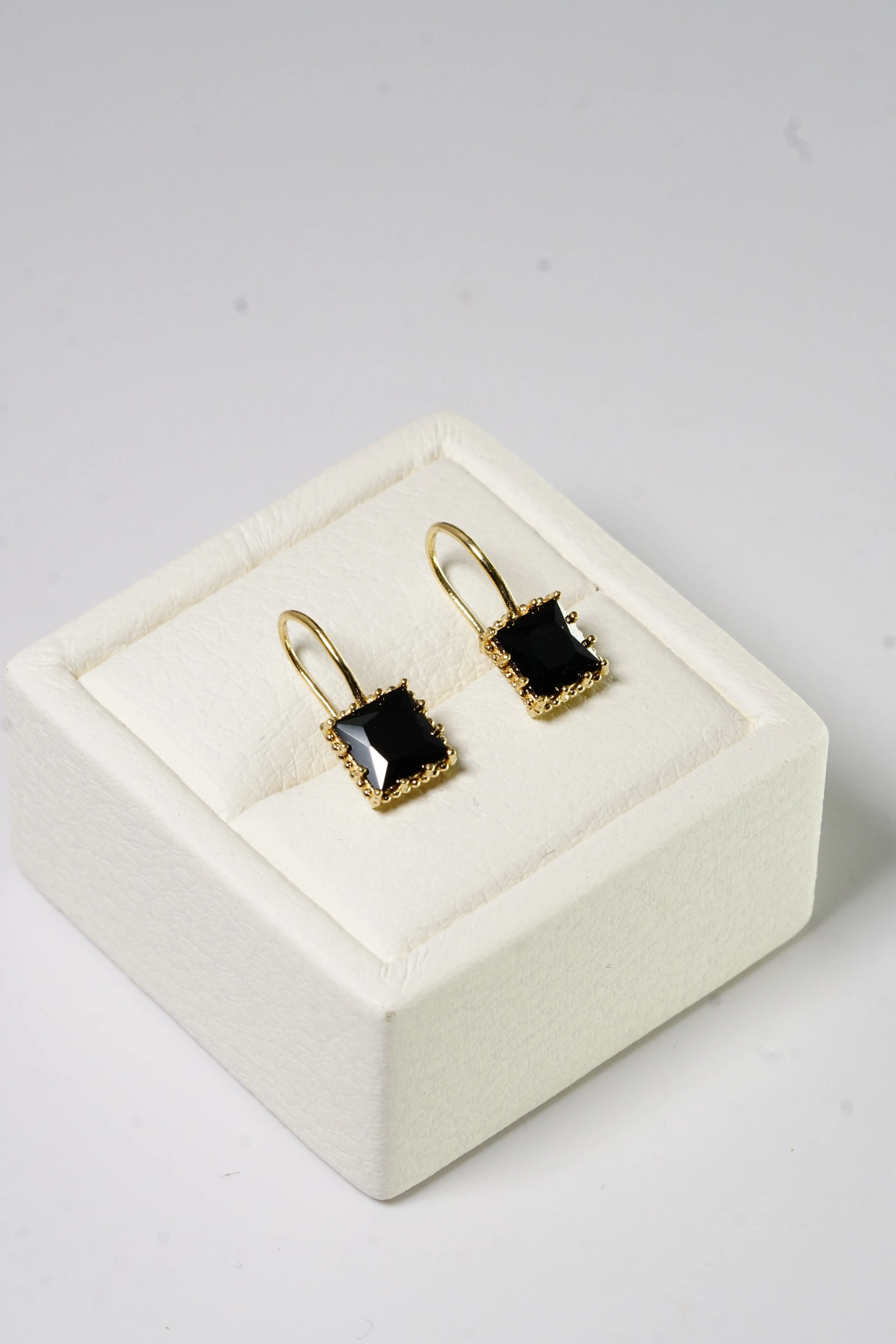 14k Solid Gold Black Stone Square Bold Hoop Earring