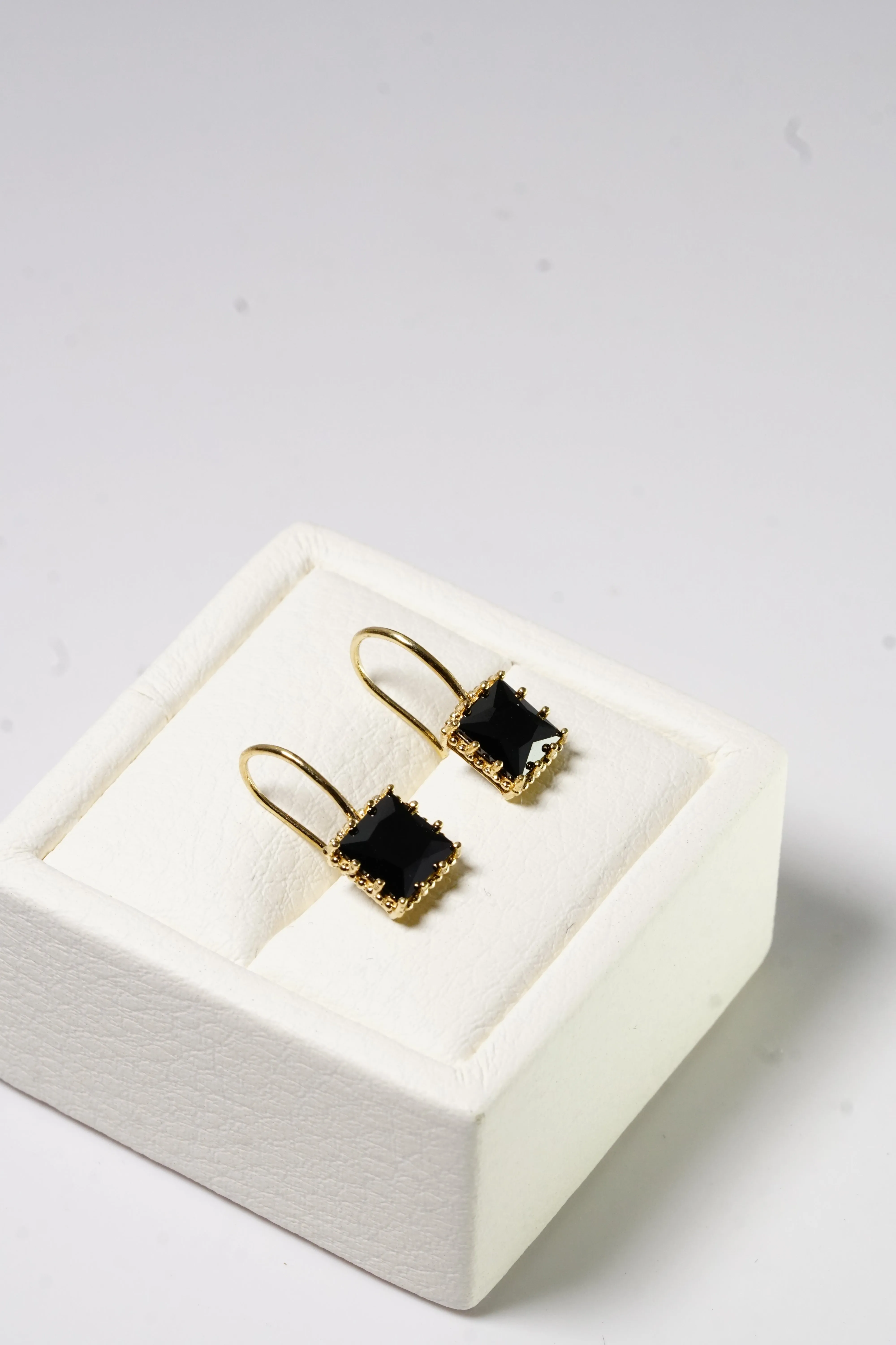 14k Solid Gold Black Stone Square Bold Hoop Earring