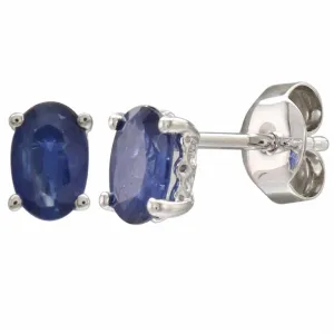 14K White Gold 1.20ctw Oval Blue Sapphire Stud Earrings