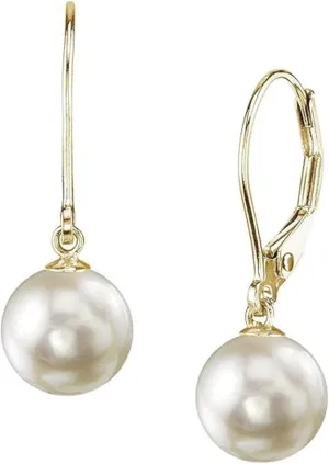 14K Yellow Gold 7-7.5mm Akoya Pearl Drop Earrings