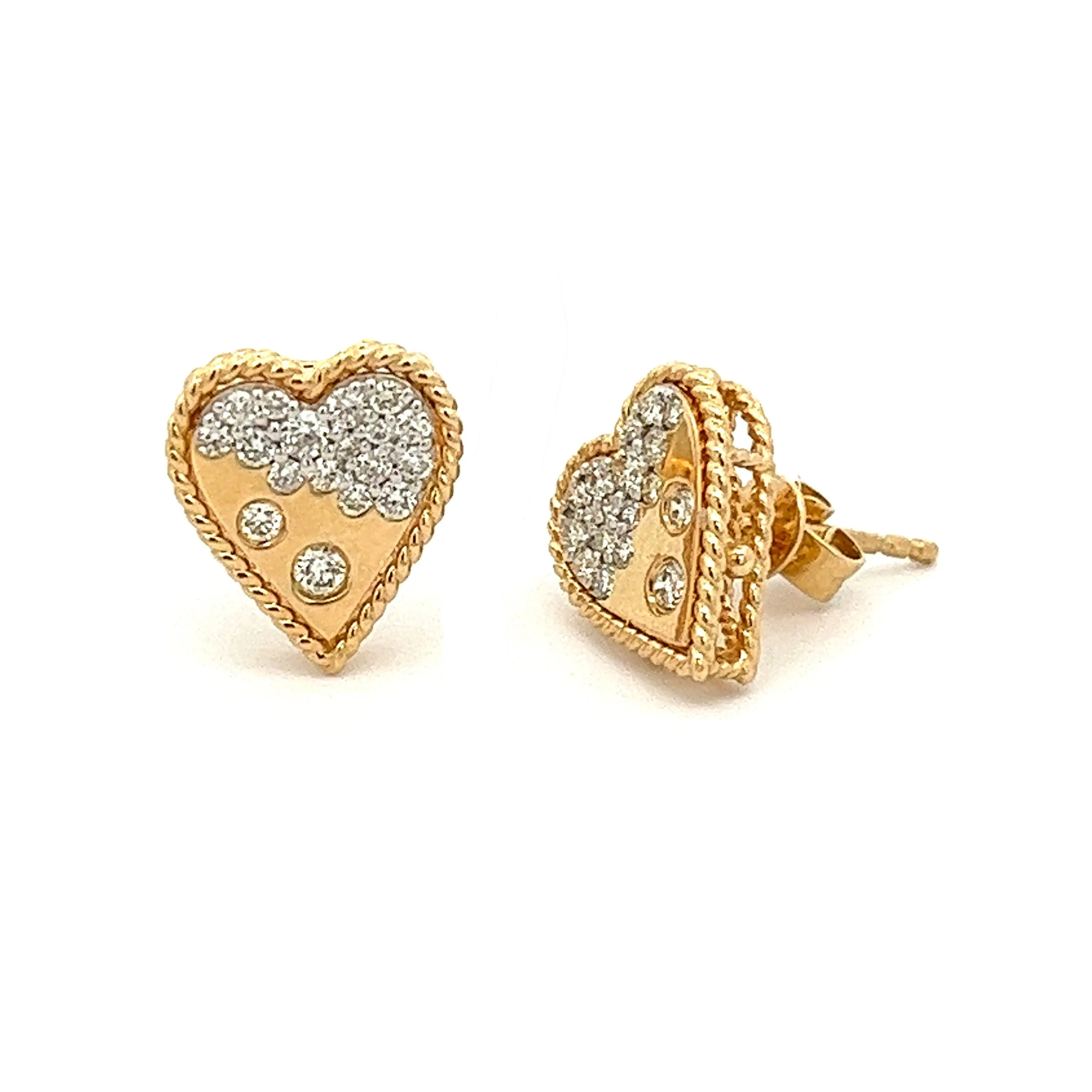 14k Yellow Gold Diamond Heart Studs