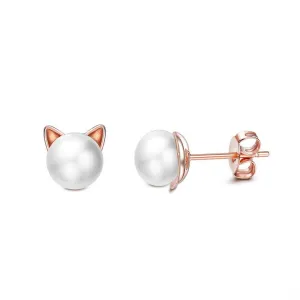 18K Rose Plated Classic Fresh Water Pearl Pave Stud Earrings