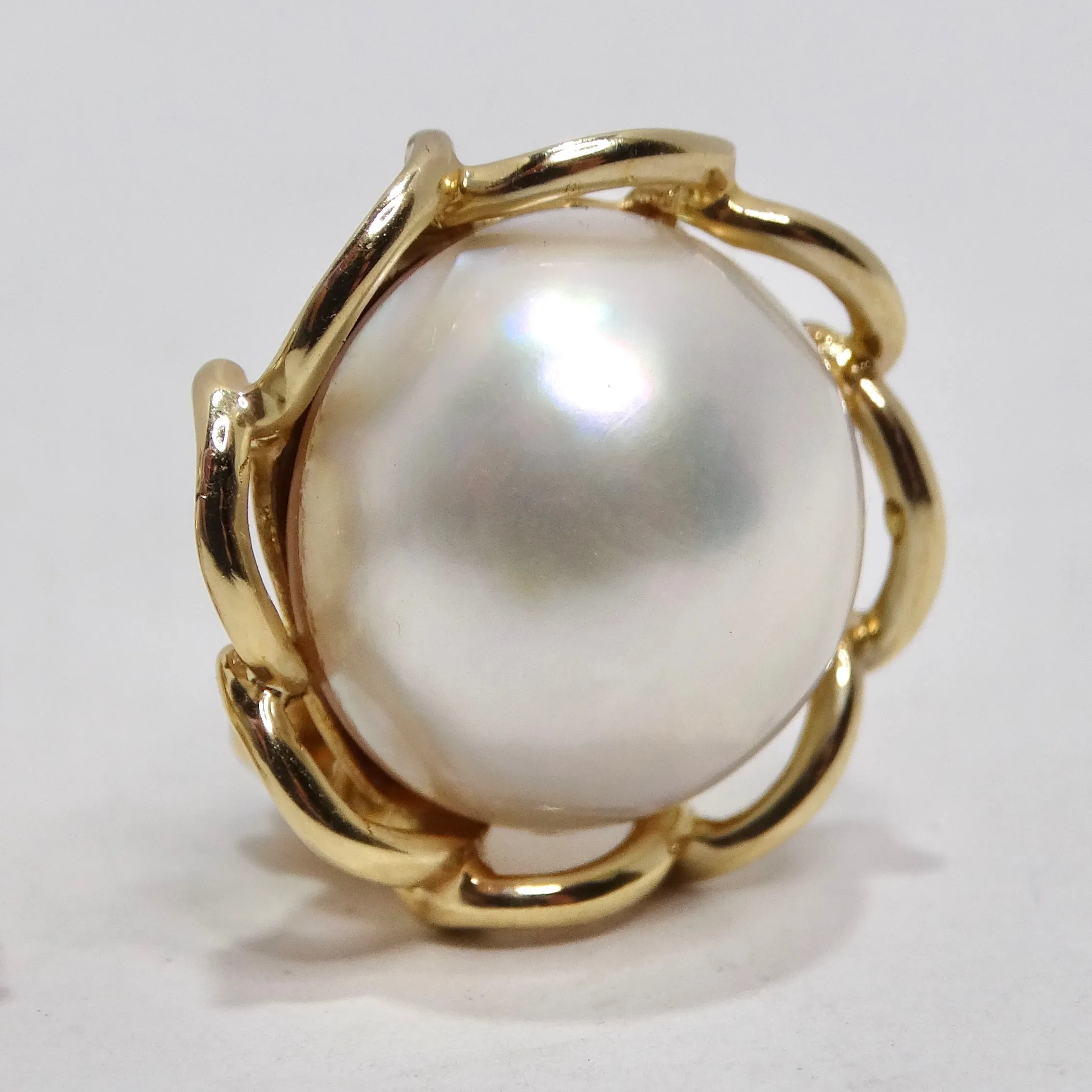 1970s 14K Gold Pearl Clip On Stud Earrings