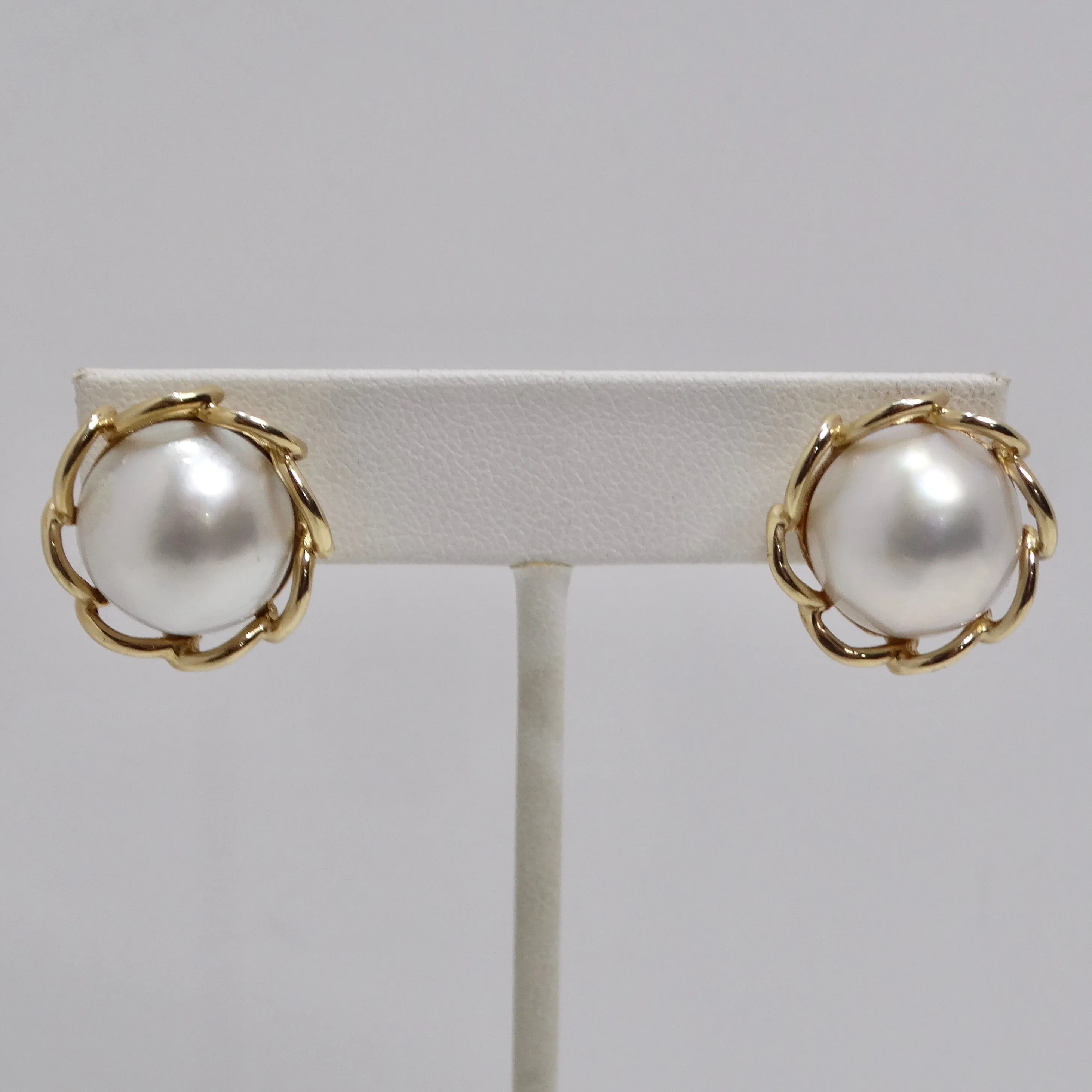 1970s 14K Gold Pearl Clip On Stud Earrings