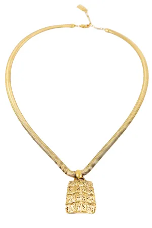 1980s Yves Saint Laurent Gold Plated Pendant Necklace w Snake Chain