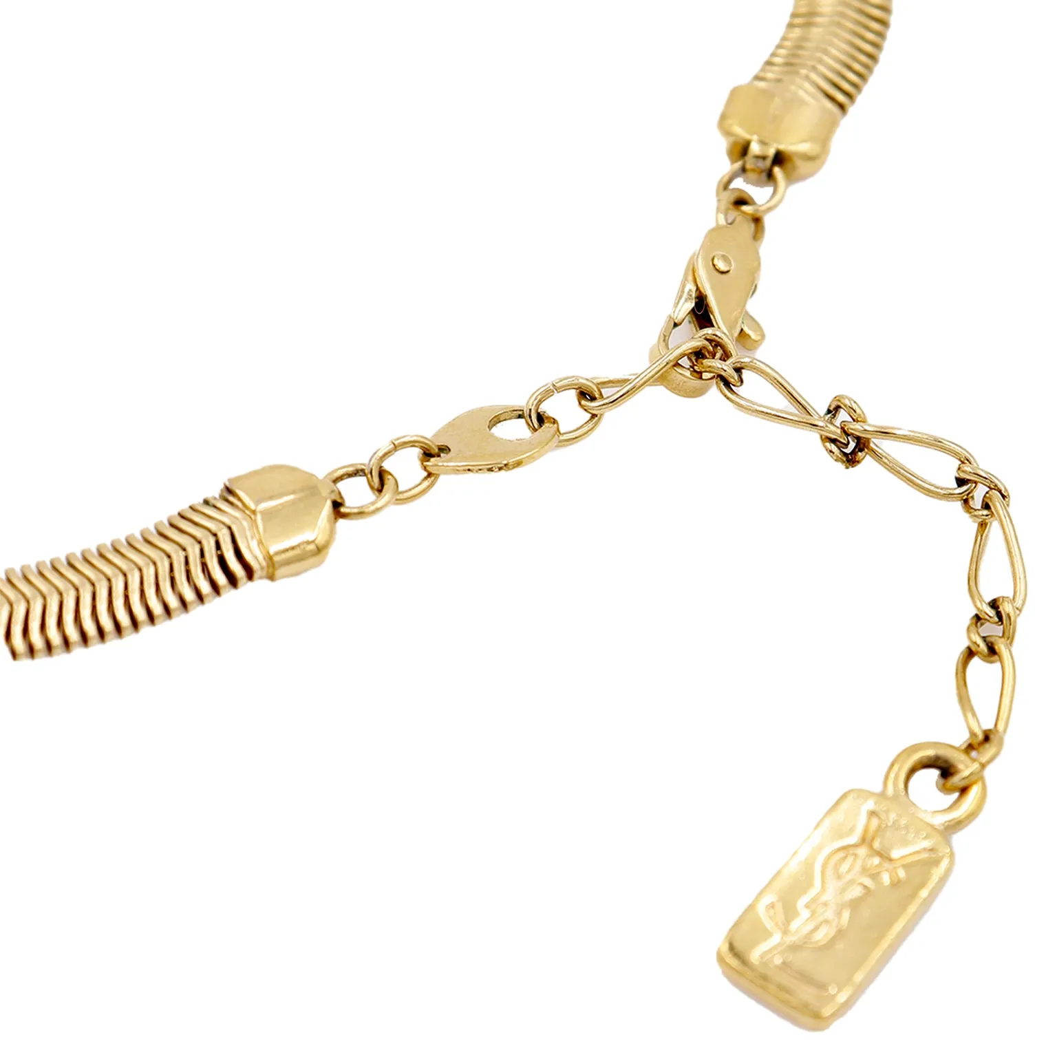 1980s Yves Saint Laurent Gold Plated Pendant Necklace w Snake Chain