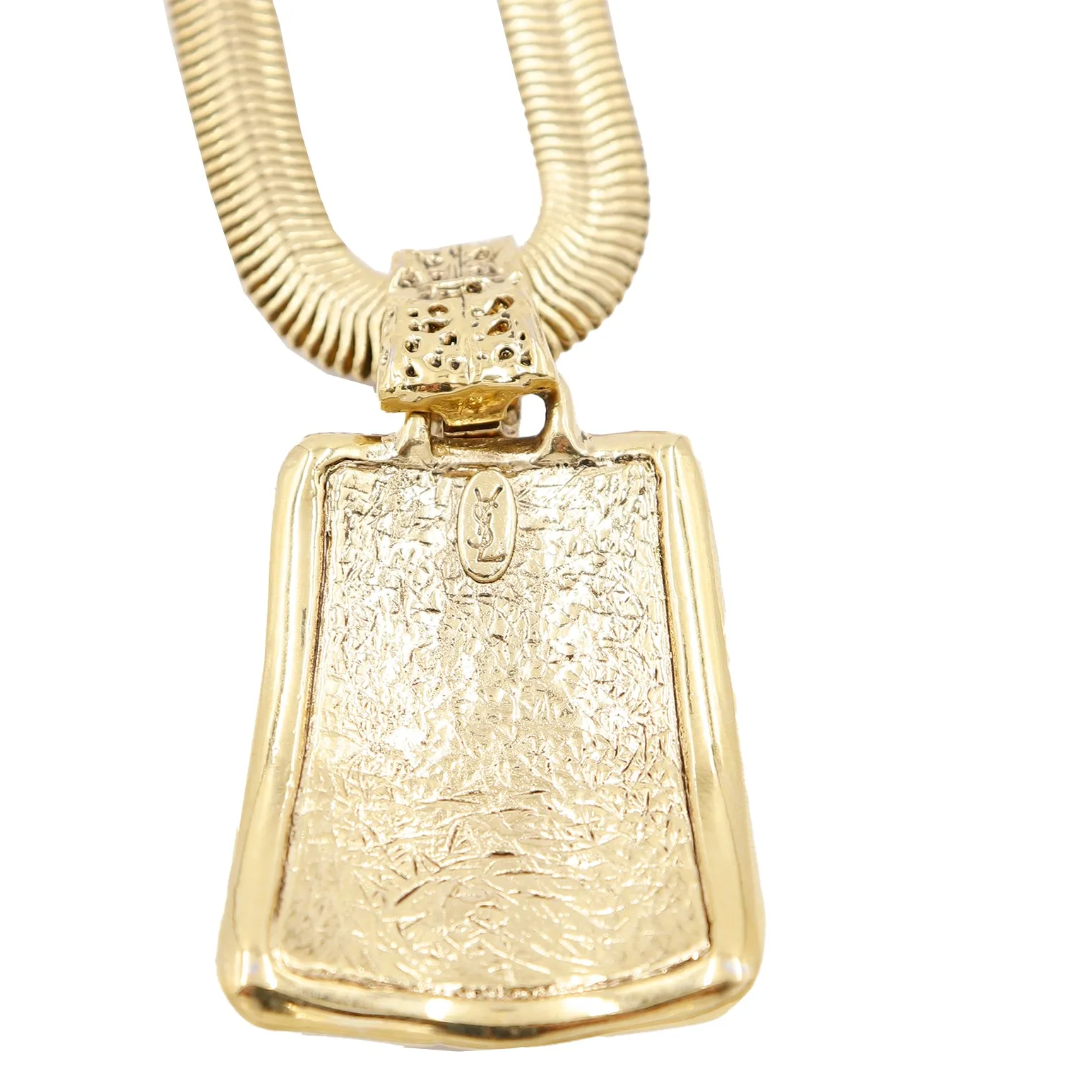 1980s Yves Saint Laurent Gold Plated Pendant Necklace w Snake Chain