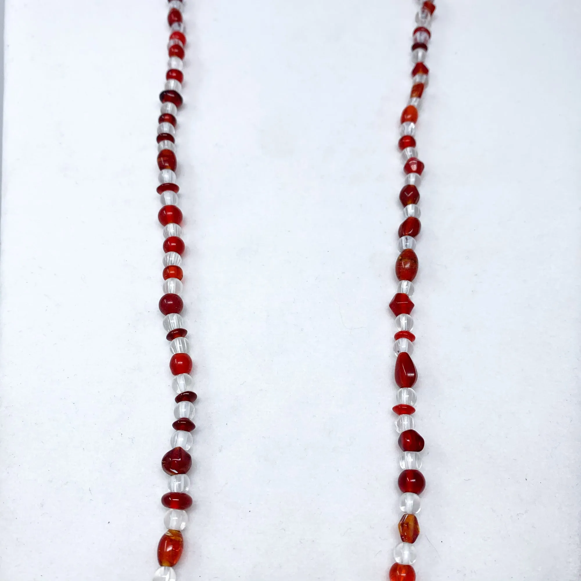 27" Clear and Red Glass Bead Necklace (Dozen)