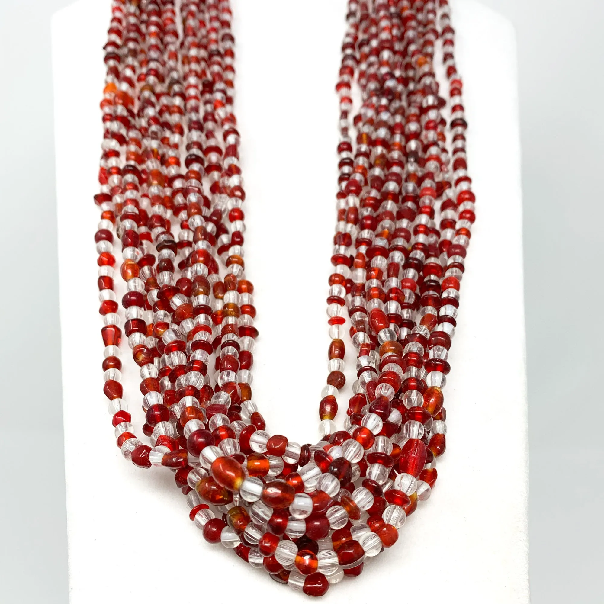 27" Clear and Red Glass Bead Necklace (Dozen)