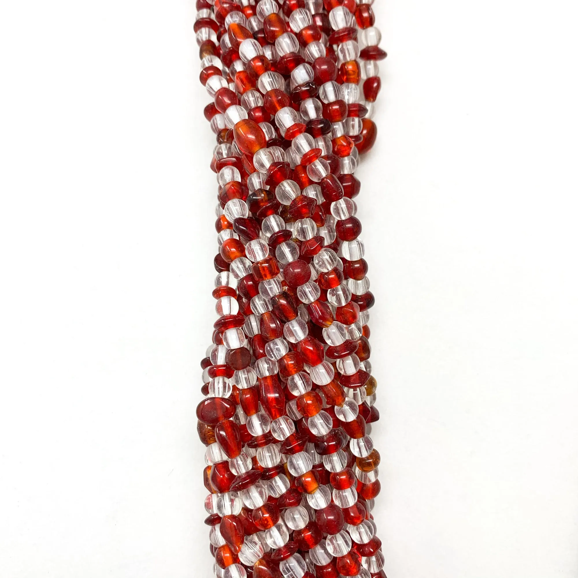 27" Clear and Red Glass Bead Necklace (Dozen)