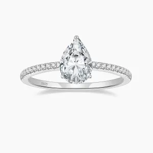 2CT Sterling Silver Pear Engagement Ring