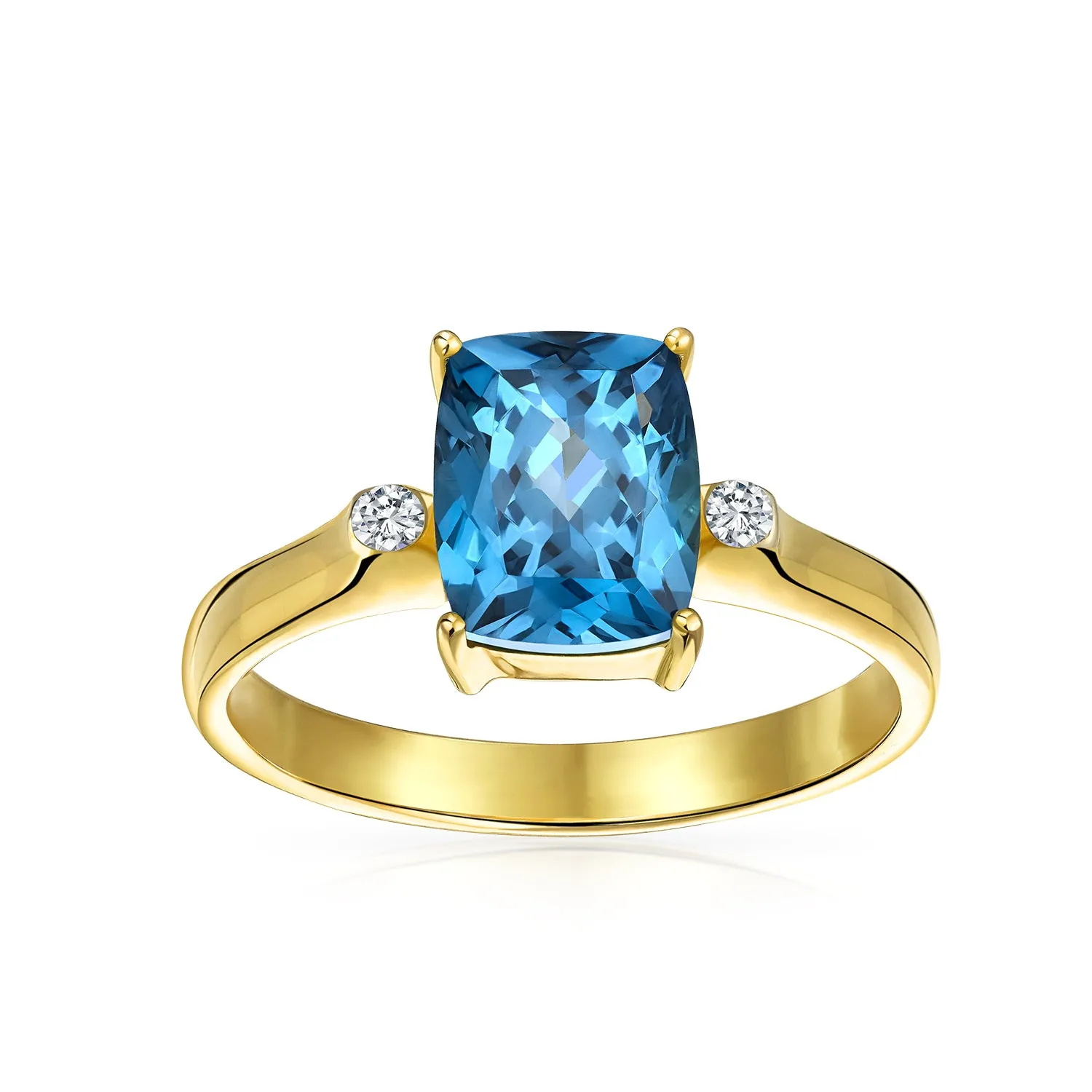 3.17CT London Blue Topaz Emerald Cut Engagement Ring in 14K Gold Plated Silver