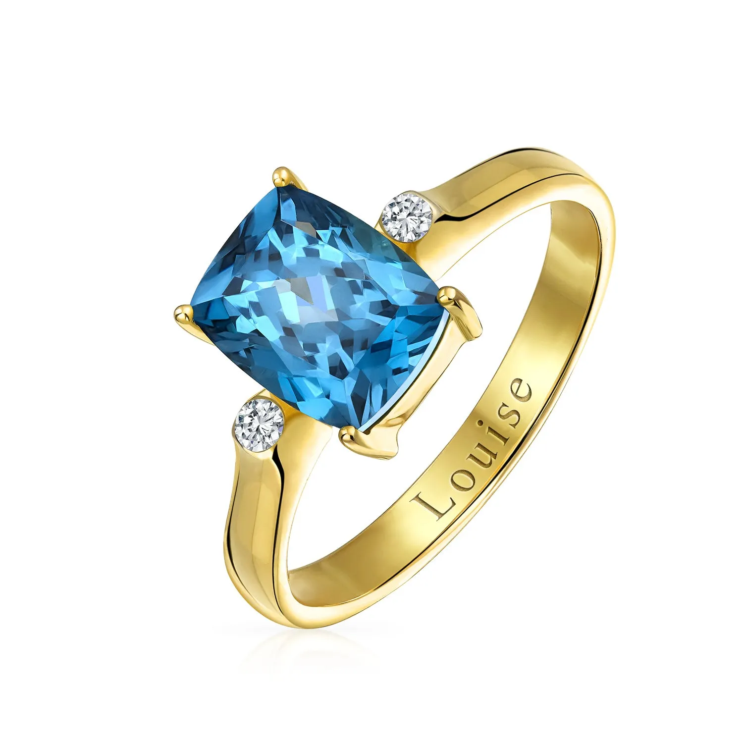 3.17CT London Blue Topaz Emerald Cut Engagement Ring in 14K Gold Plated Silver