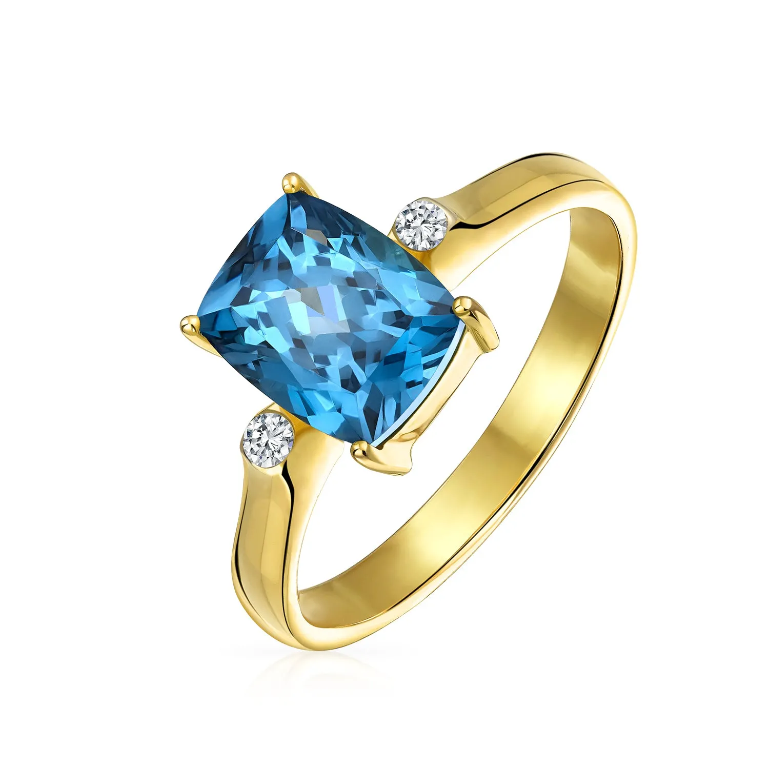 3.17CT London Blue Topaz Emerald Cut Engagement Ring in 14K Gold Plated Silver