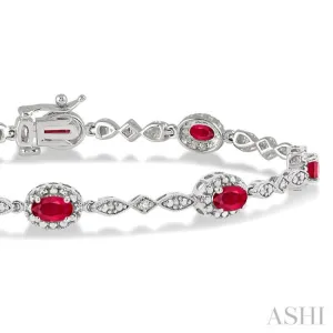 5x3MM Oval Cut Ruby and 1/20 Ctw Single Cut Diamond Bracelet in 14K White Gold