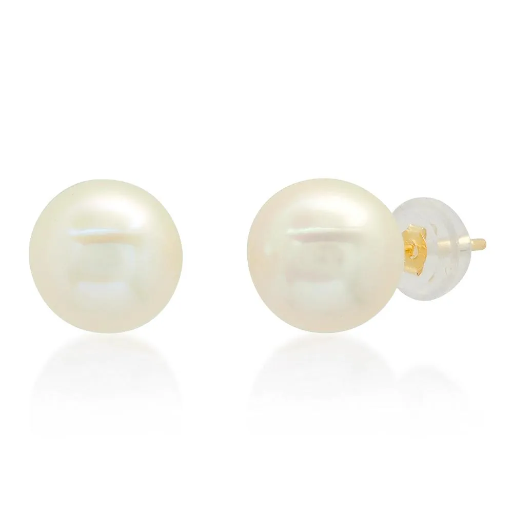 8-9mm White Freshwater Cultured Pearl Earrings 14kt Yellow Gold