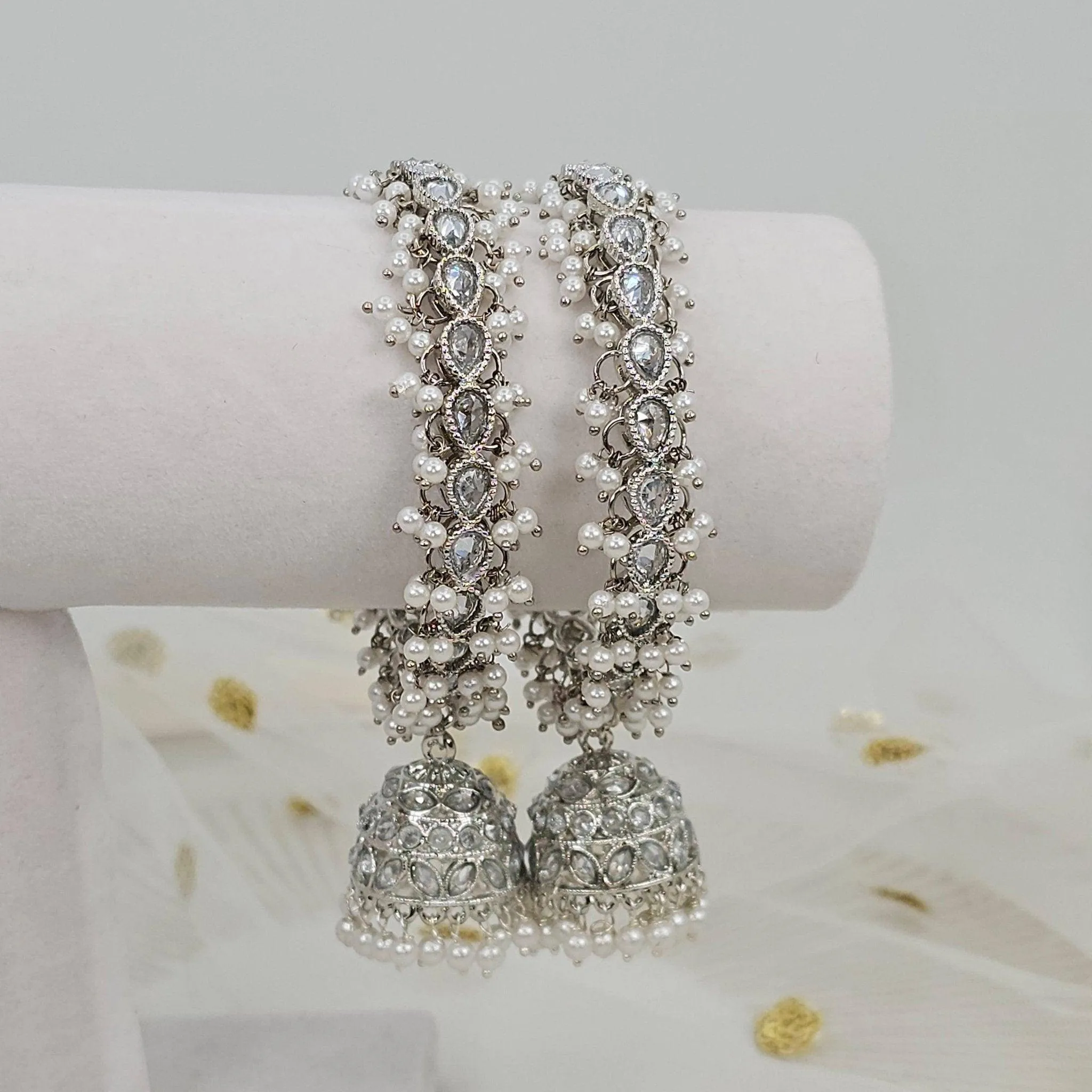 Anu Pair of Polki Pearl Detail Jhumka Bangles