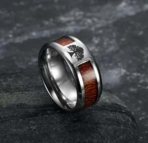 Asgard Handcrafted Stainless Steel Celtic Tree Of Life And Wood Inset Rings