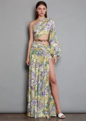 Asymmetrical Purple Floral Maxi Dress