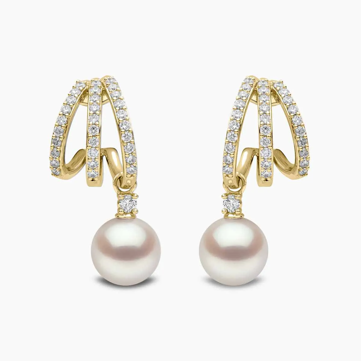 Baby Glitz 18K Gold Akoya Pearl and Triple Hoop Diamond Earrings