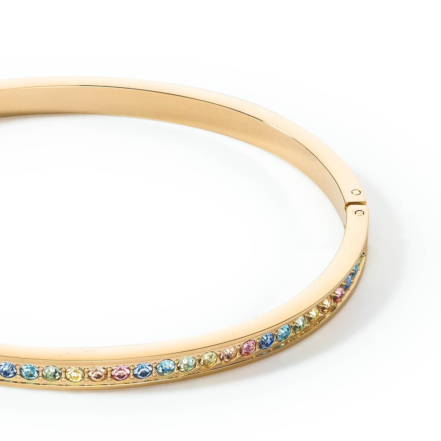 Bangle stainless steel & crystals slim gold multicolour pastel 17