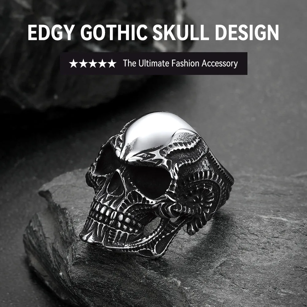 Biker Gothic Skull Ring for Men in Stainless Steel