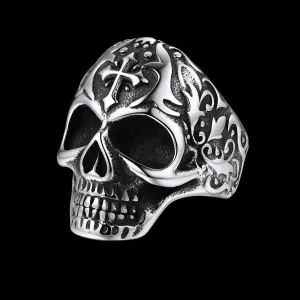 Biker Punk Cross Sugar Skull Ring for Men