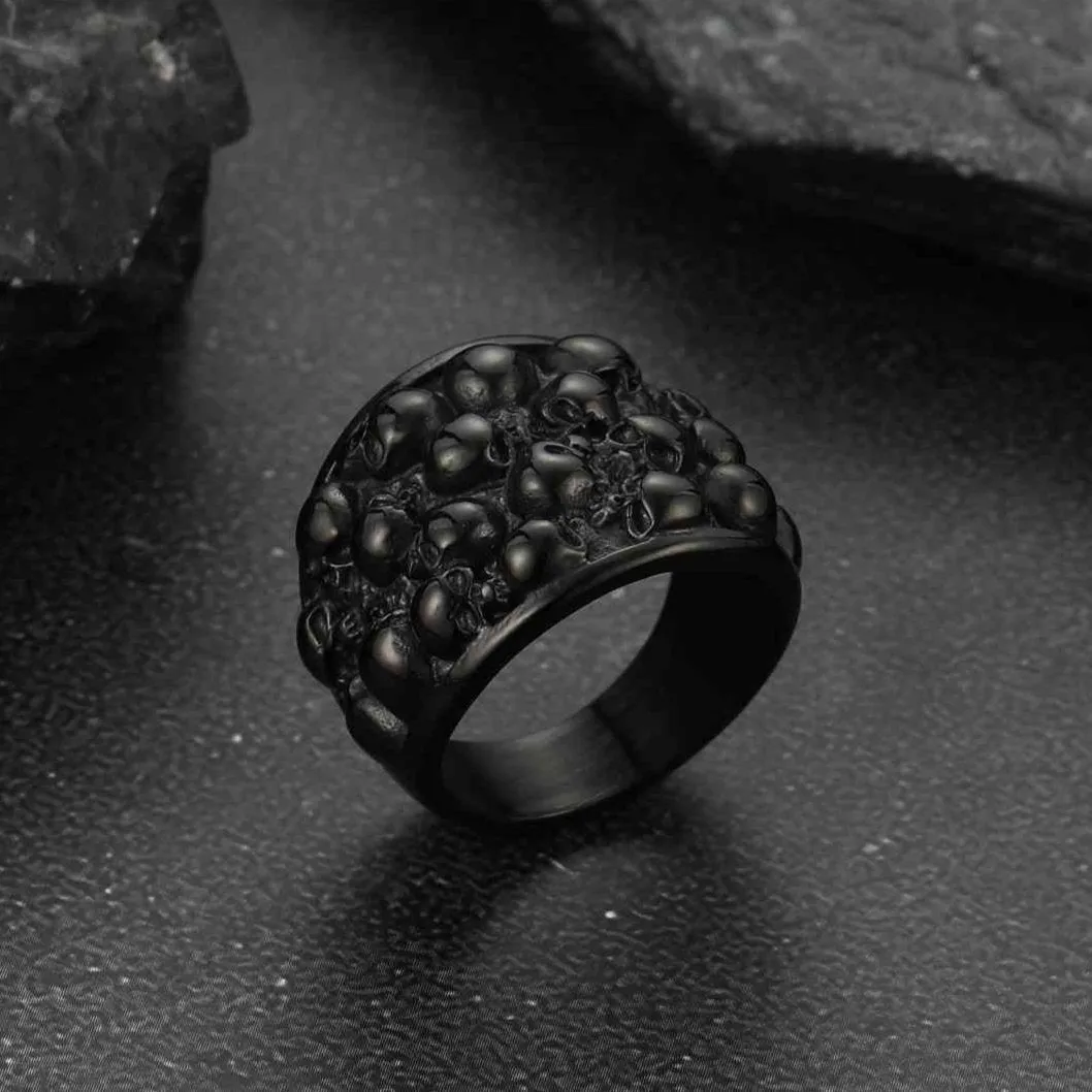 Biker Skeleton Multi Skull Band Ring For Men