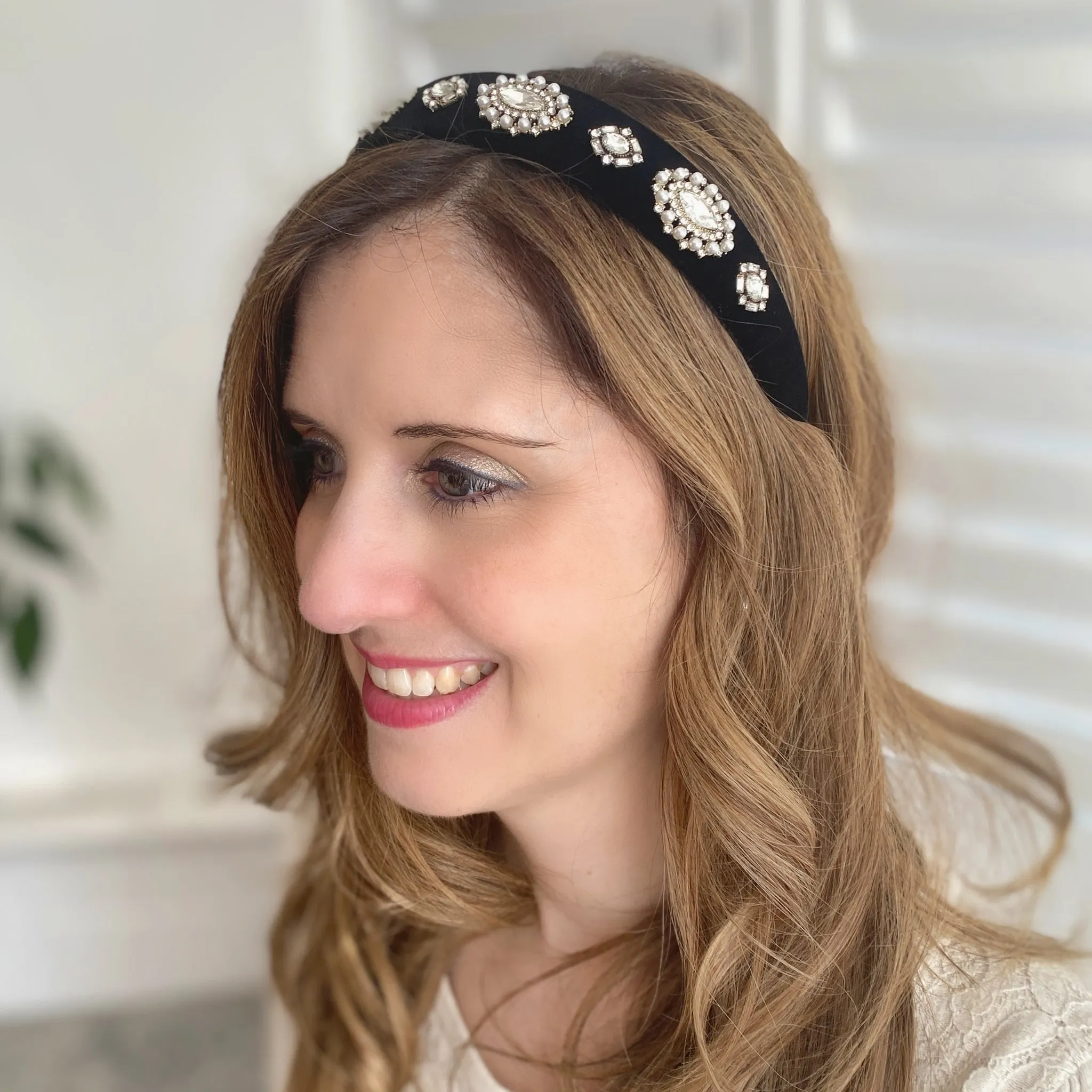 Black Pearl Headband Velvet Hair Band Vintage Inspired