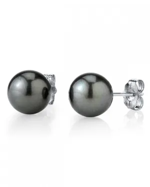 Black Tahitian Pearl Stud Earrings, 11.0-12.0mm