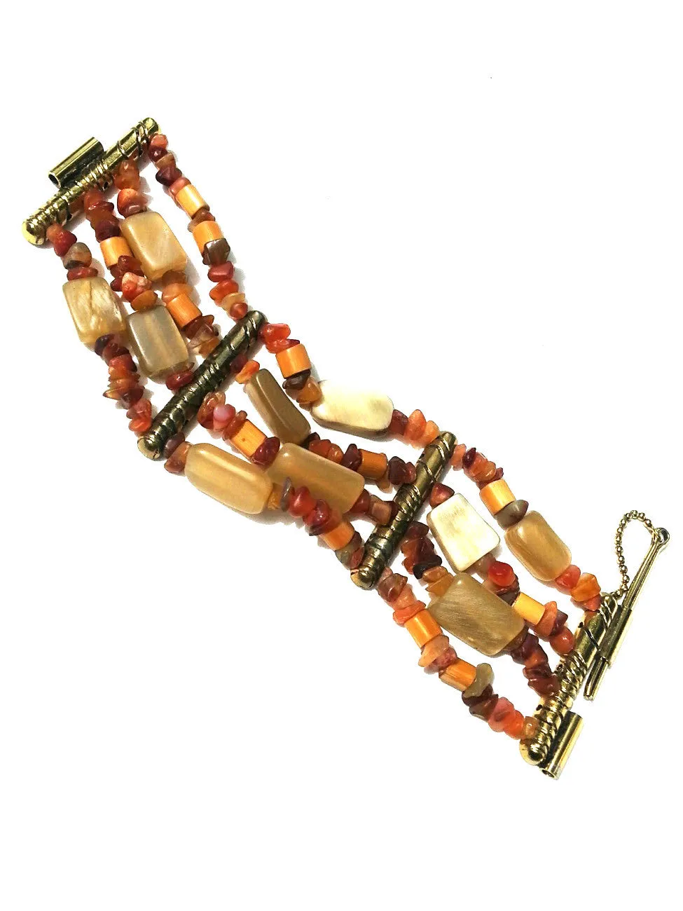 Bracelet Carnelian Agate Horn And Bronze