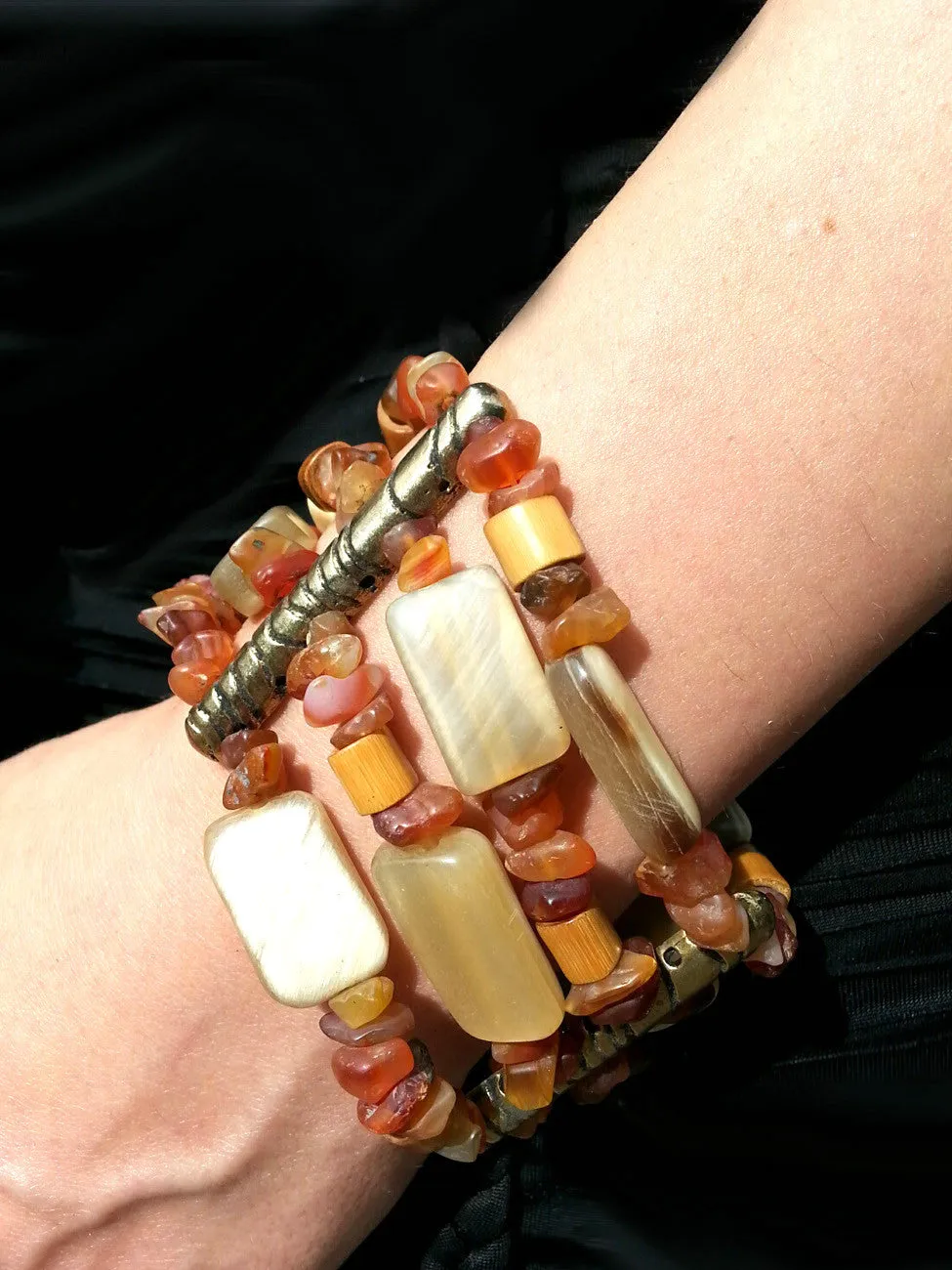 Bracelet Carnelian Agate Horn And Bronze