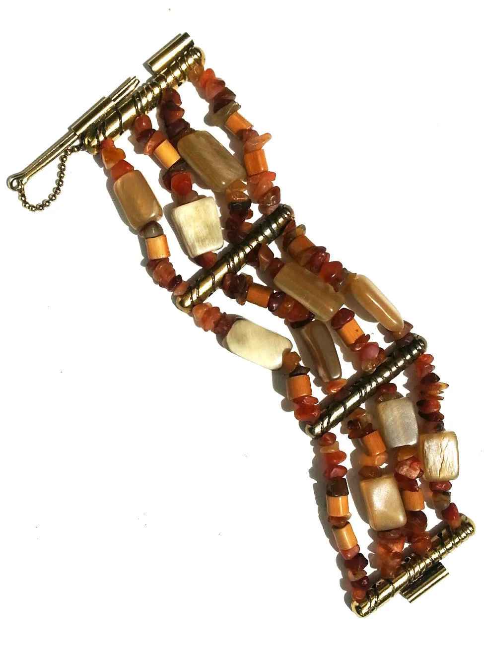 Bracelet Carnelian Agate Horn And Bronze