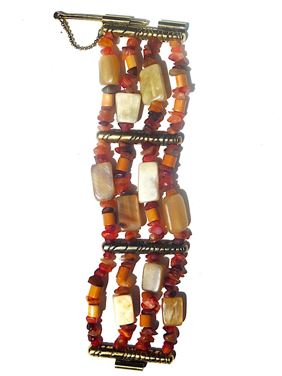 Bracelet Carnelian Agate Horn And Bronze