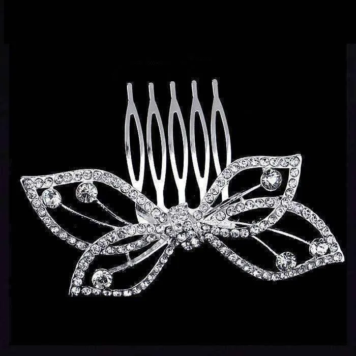 Butterfly Bow Crystal and Silver Plated Hair Comb