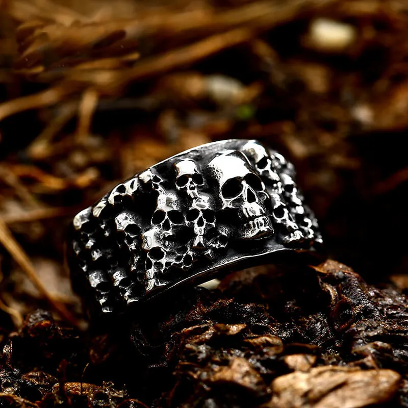 Catacombs Skulls Stainless Steel Biker Ring