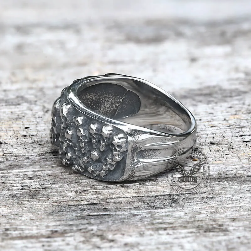 Catacombs Skulls Stainless Steel Biker Ring