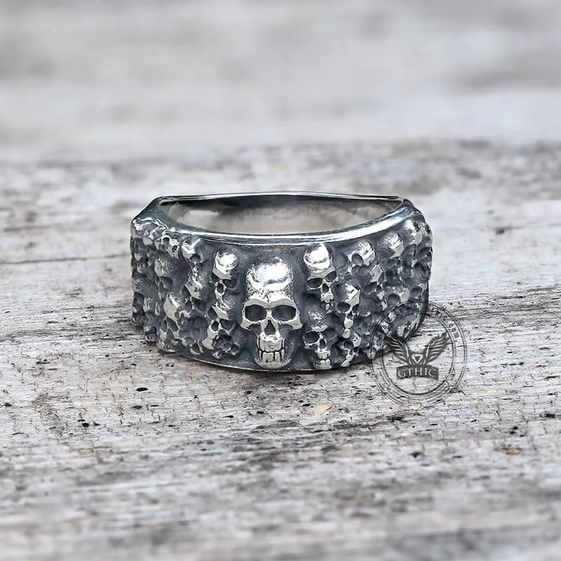 Catacombs Skulls Stainless Steel Biker Ring