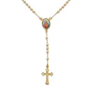 Catholic Rosary Necklace 18K Gold Plated with Sacred Heart of Jesus Cross Beads