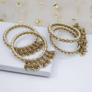 Chabili Pair of Polki Pearl Jhumka Bangles - Gold