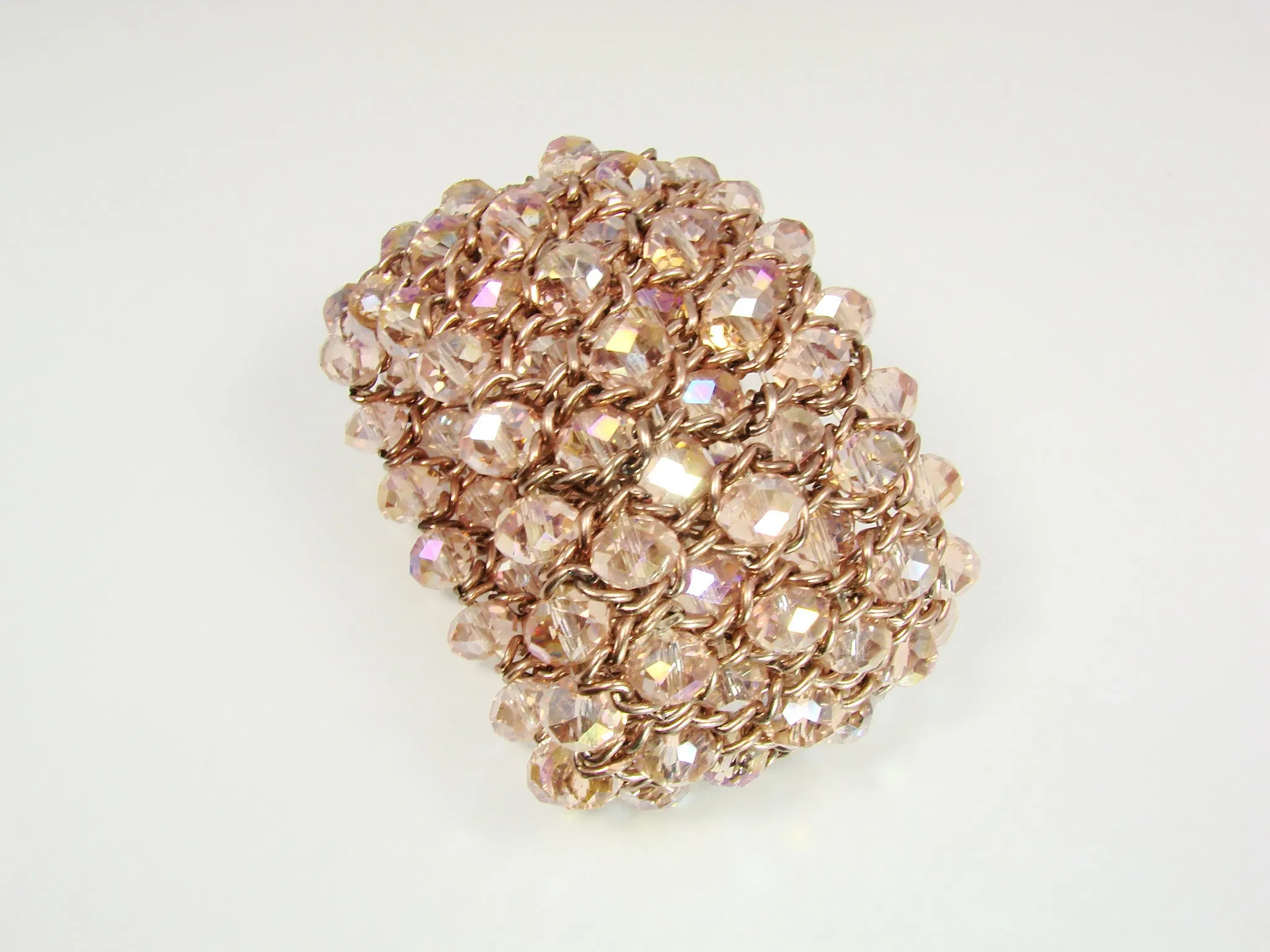 Chunky Bead Bracelet Cuff Stretch Rose Color Beads